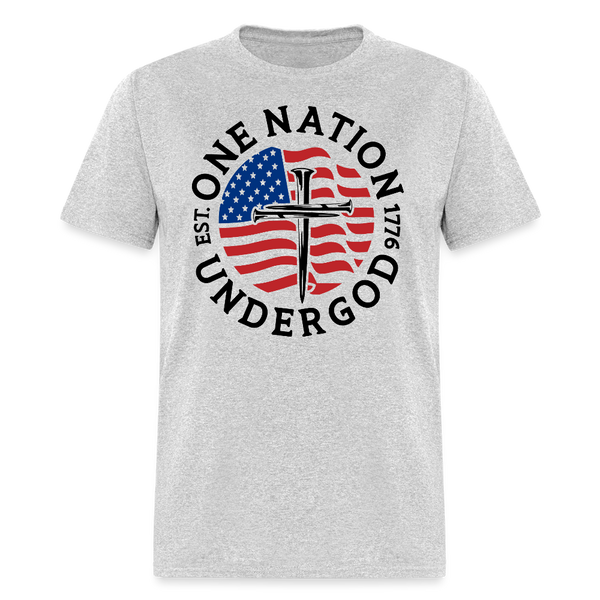 One Nation Under God Flag Cross T Shirt - heather gray