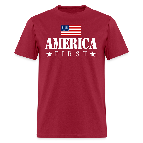 America First Patriotic T Shirt - dark red