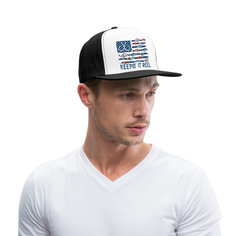 Fishing Lure Flag Trucker Hat - white/black