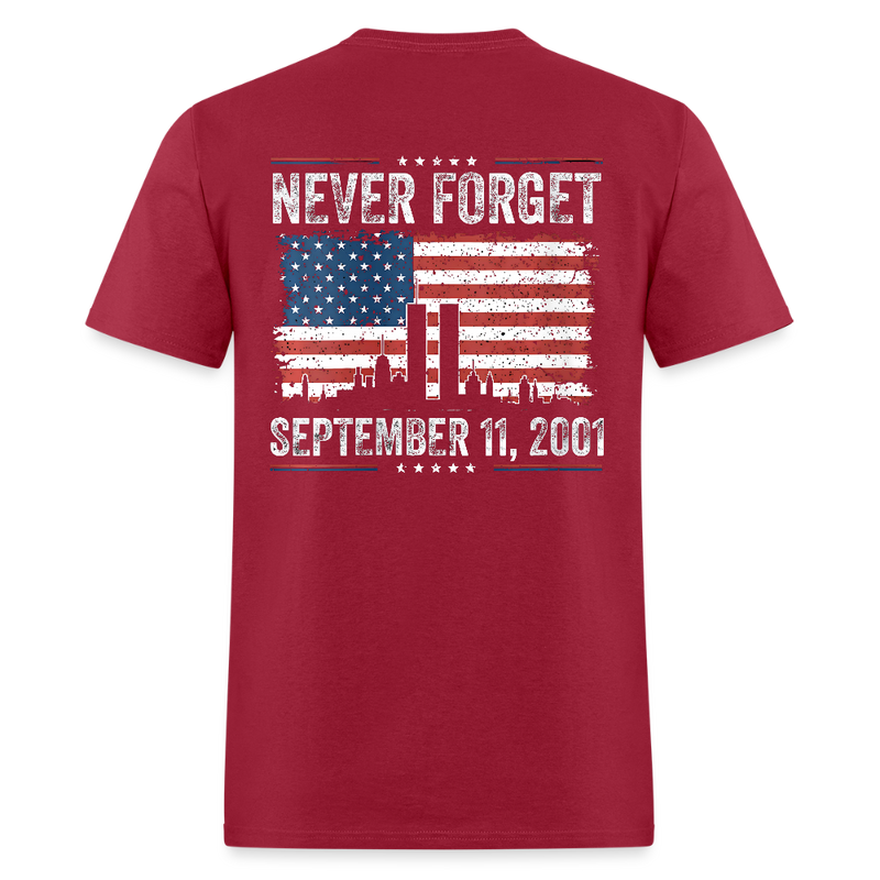 Never Forget  American Flag T Shirt - dark red