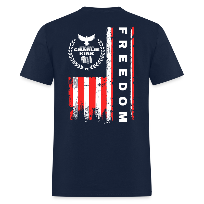 RIP Charlie Kirk Forever In Our Heart US Flag Black T Shirt - navy