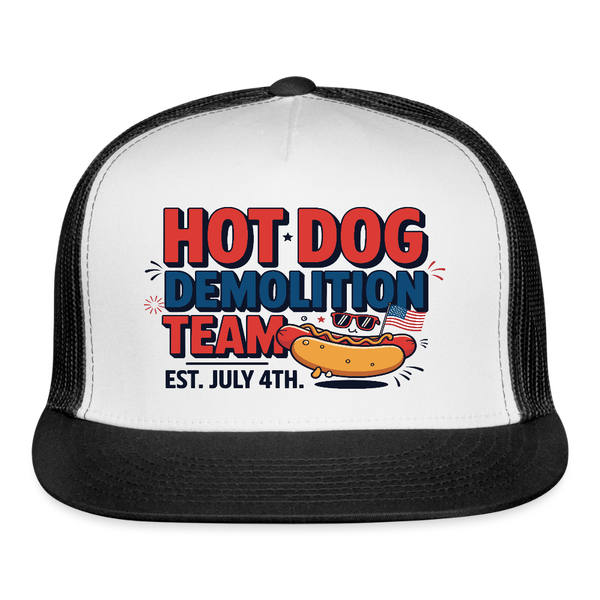 Hot Dog Demolition Team Est. July 4th Trucker Hat - white/black