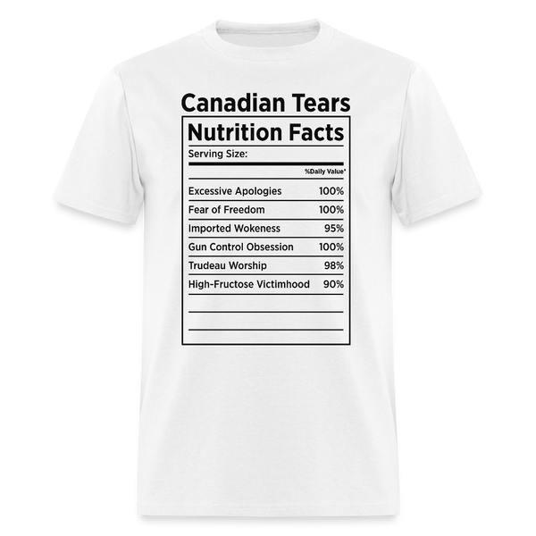 Canadian Tears Nutrition Facts T Shirt - white