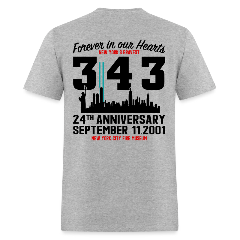 Forever In Our Hearts 343 New York's Bravest Back Print T Shirt - heather gray