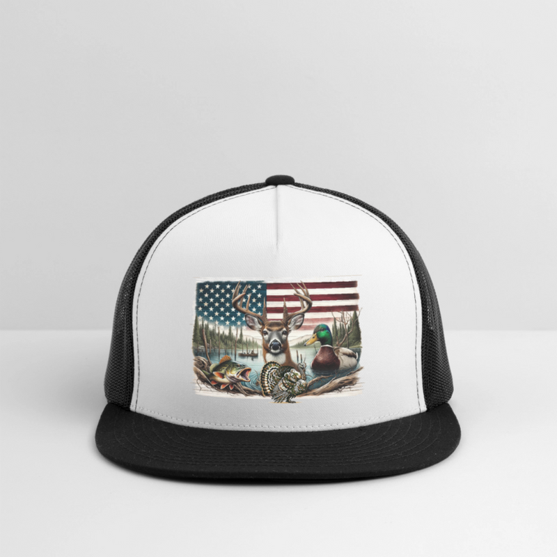 Deer Hunting Patriotic Trucker Hat - white/black