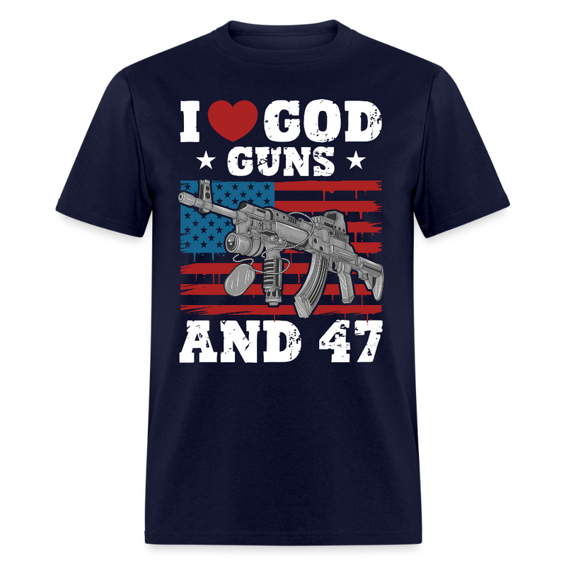 I Love God Guns and 47 T Shirt - navy