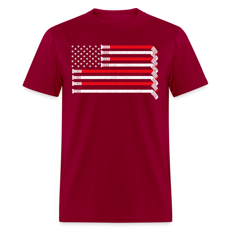 Hockey Stick USA Flag T Shirt - dark red