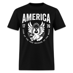America 1776 Land of the Free Because Of The Brave T Shirt - black