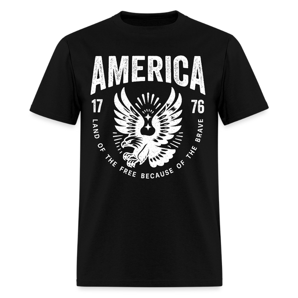 America 1776 Land of the Free Because Of The Brave T Shirt - black