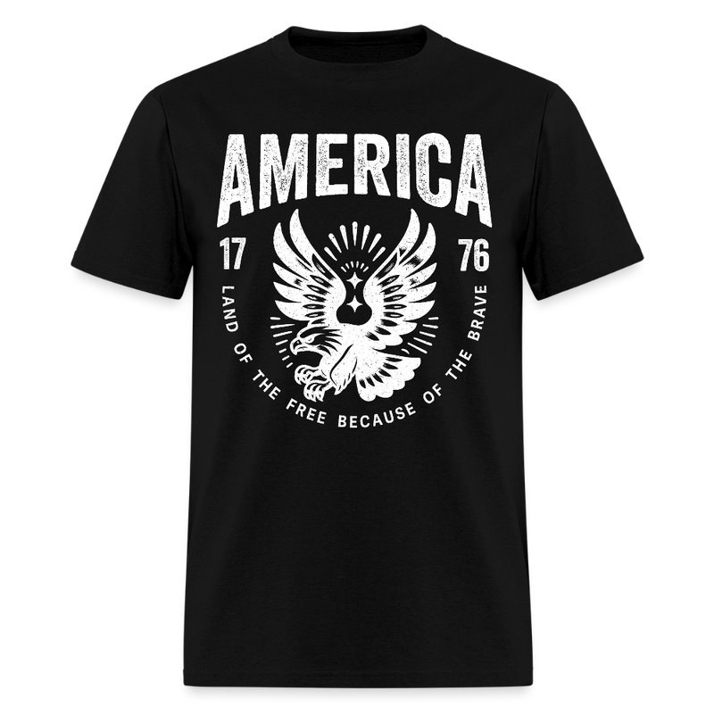 America 1776 Land of the Free Because Of The Brave T Shirt - black