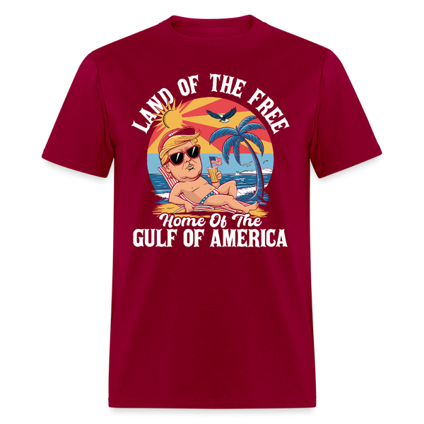 Land of the Free Home of the Gulf of America T Shirt - dark red