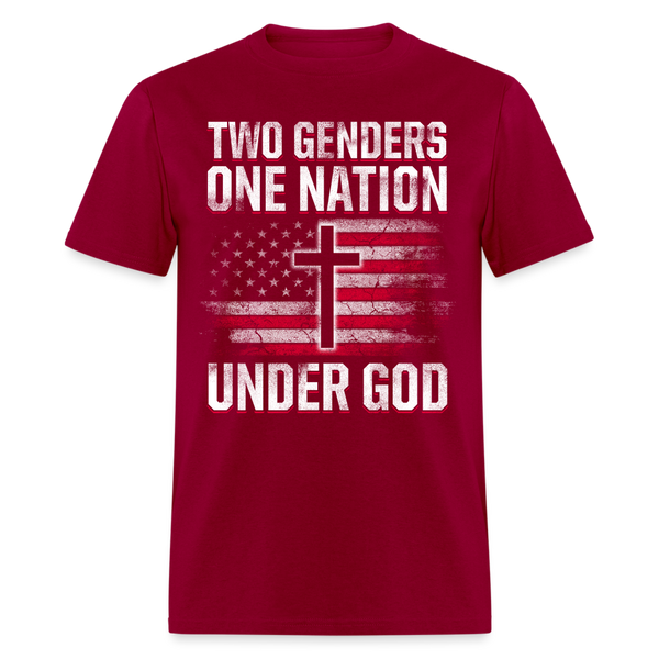 Two Genders, One Nation, Under God T Shirt - dark red
