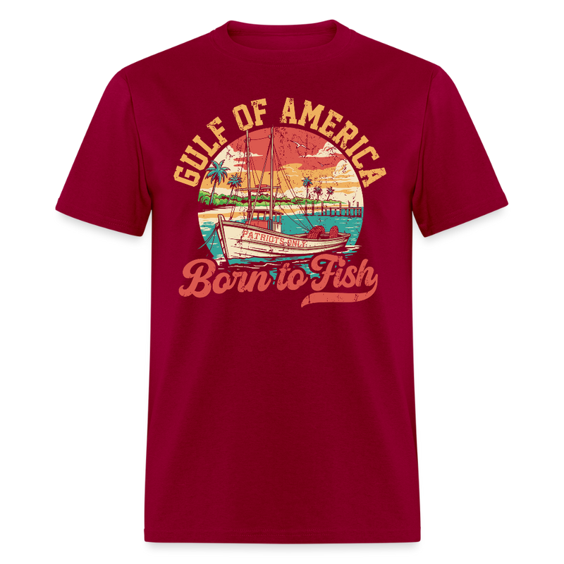 Gulf of America Born To Fish T Shirt - dark red