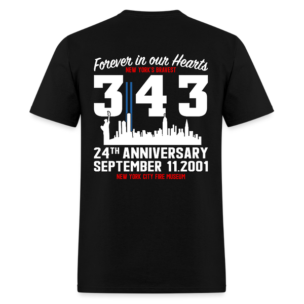 Forever In Our Hearts 343 New York's Bravest 2001 - 2025 T Shirt - black