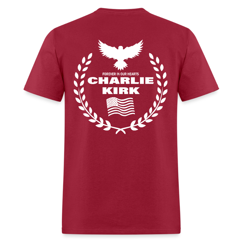 Freedom Signature Charlie Kirk Forever In Our Heart US Flag T Shirt - dark red