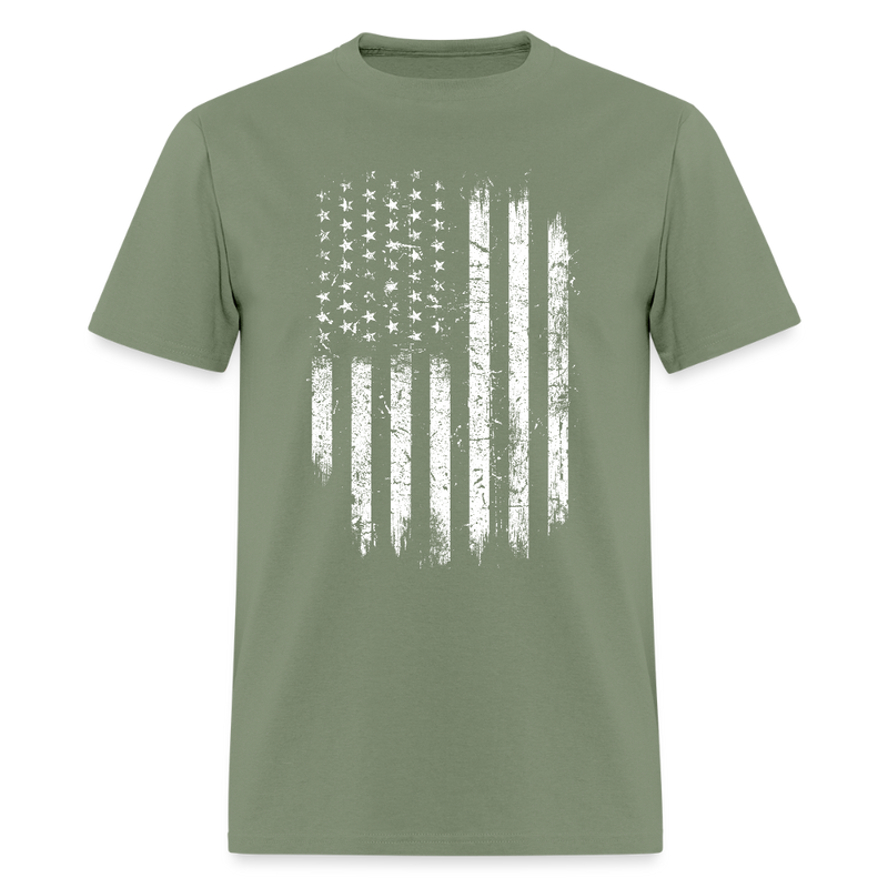 Grunge USA Flag Patriotic T Shirt - military green