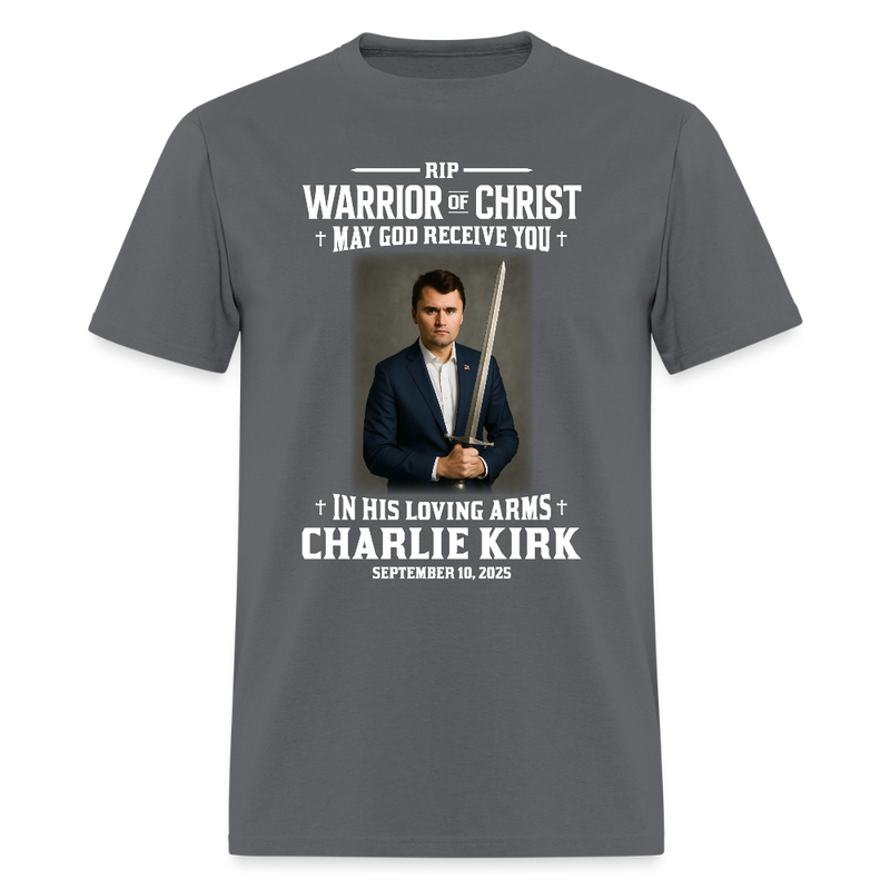 RIP Warrior Of Christ May God Receive You T Shirt - charcoal