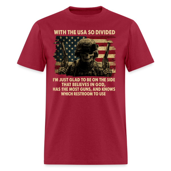 With the USA So Divided T Shirt - dark red