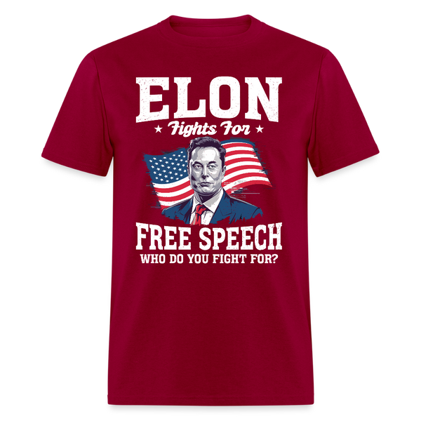 Elon Fights for Free Speech T Shirt - dark red