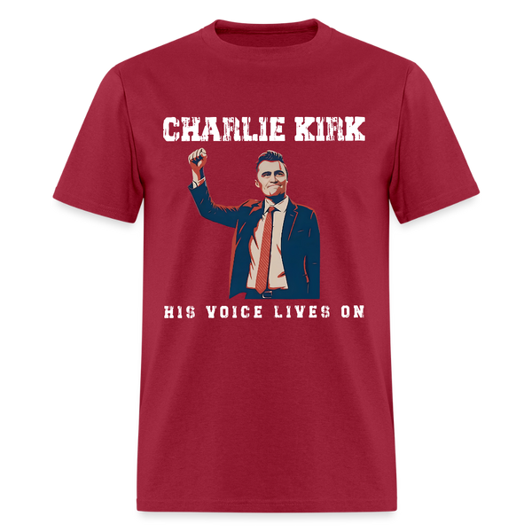 Charlie Kirk His Voice Lives On T Shirt - dark red