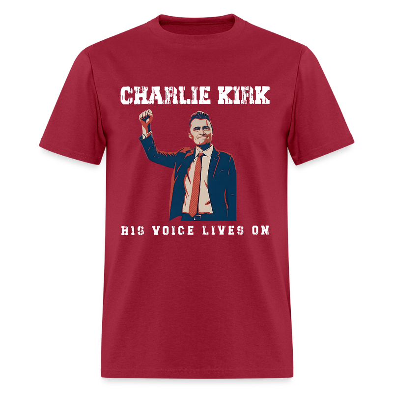 Charlie Kirk His Voice Lives On T Shirt - dark red