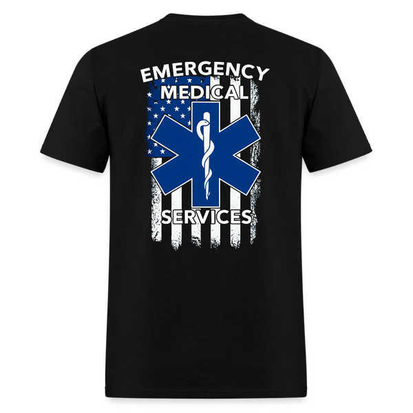 Emergency Medical Services American Flag T Shirt - black
