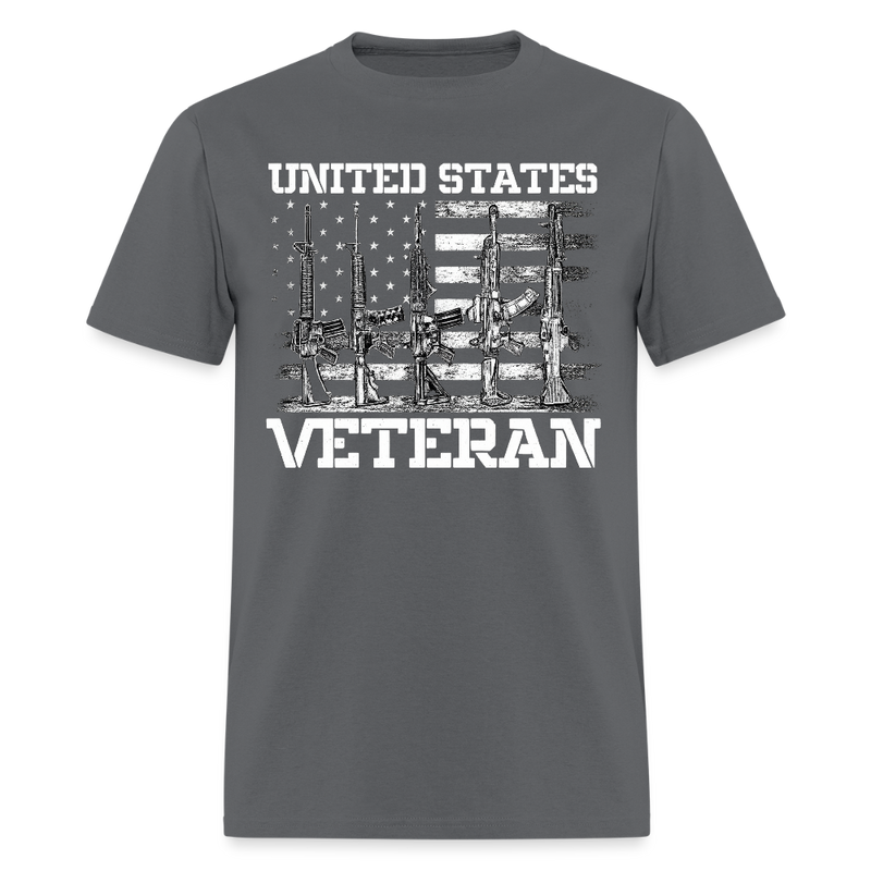 USA Flag and Veteran T Shirt - charcoal