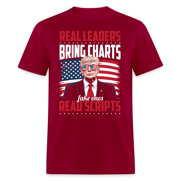 Real Leaders Bring Charts. Fake Ones Read Scripts T Shirt - dark red