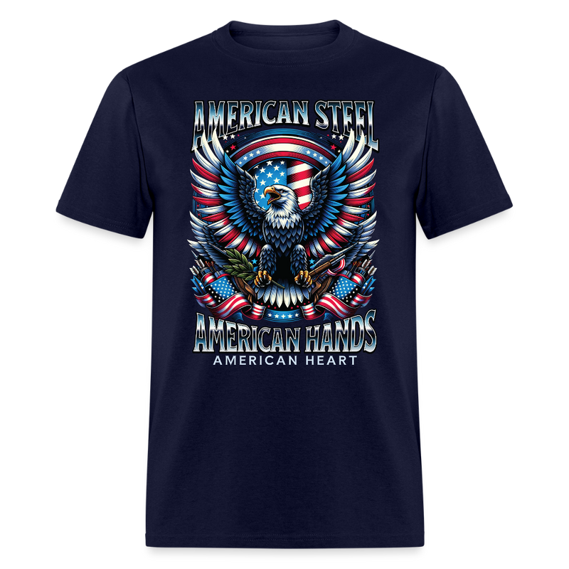 American Steel American Hands American Heart T Shirt - navy