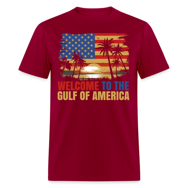 Welcome To The Gulf Of America Flag Beach T Shirt - dark red
