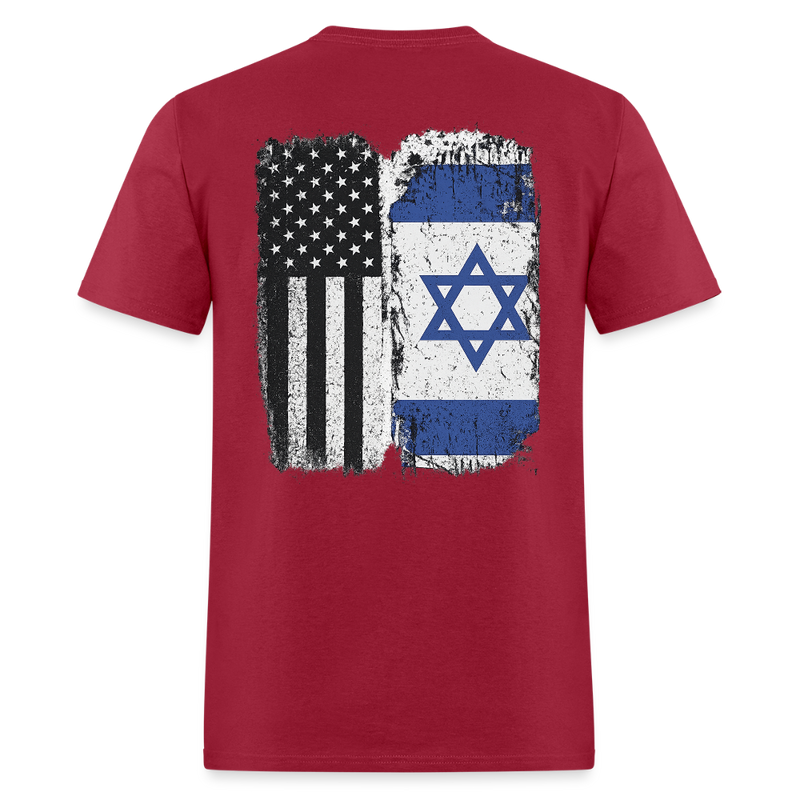 Israeli American Flag T Shirt - dark red
