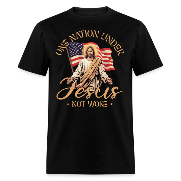 One Nation Under Jesus, Not Woke T Shirt - black