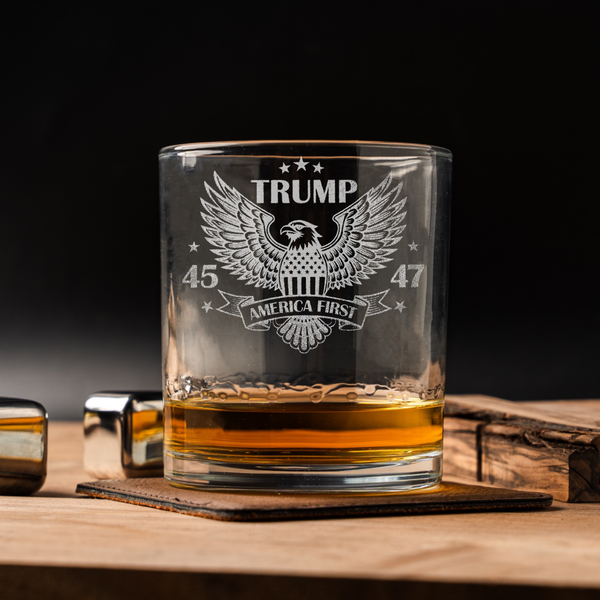 Trump American First 45 47 Whiskey Glass