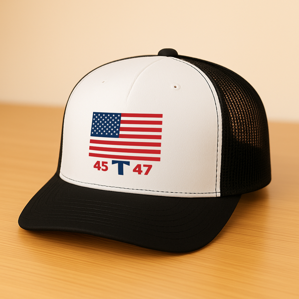 Trump American Flag 45 T 47 Trucker Hat