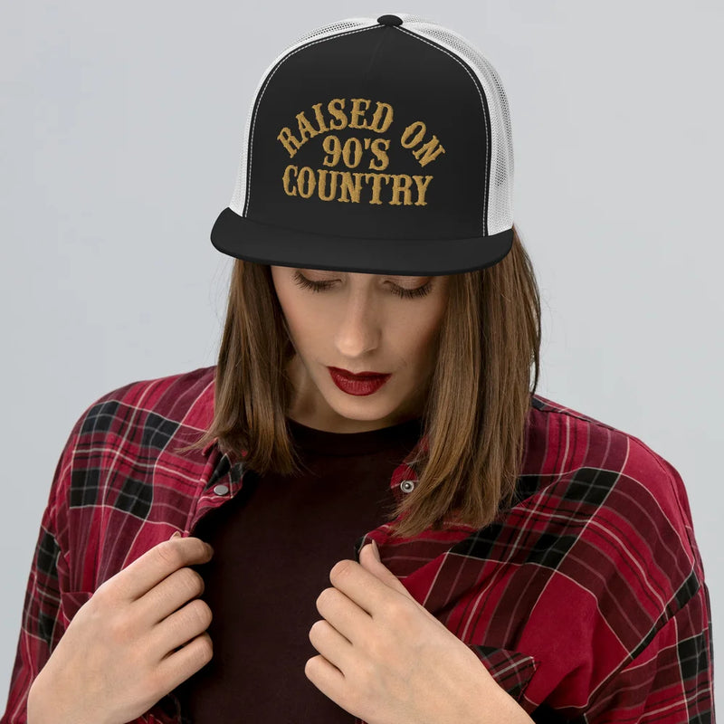 Raised On 90s Country Embroidered Trucker Hat