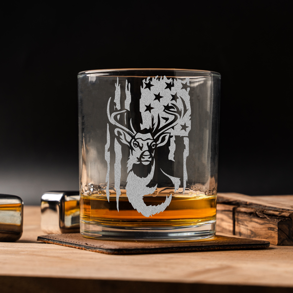 Deer Hunting And American Flag Whiskey Glass