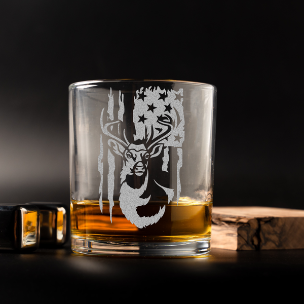 Deer Hunting And American Flag Whiskey Glass