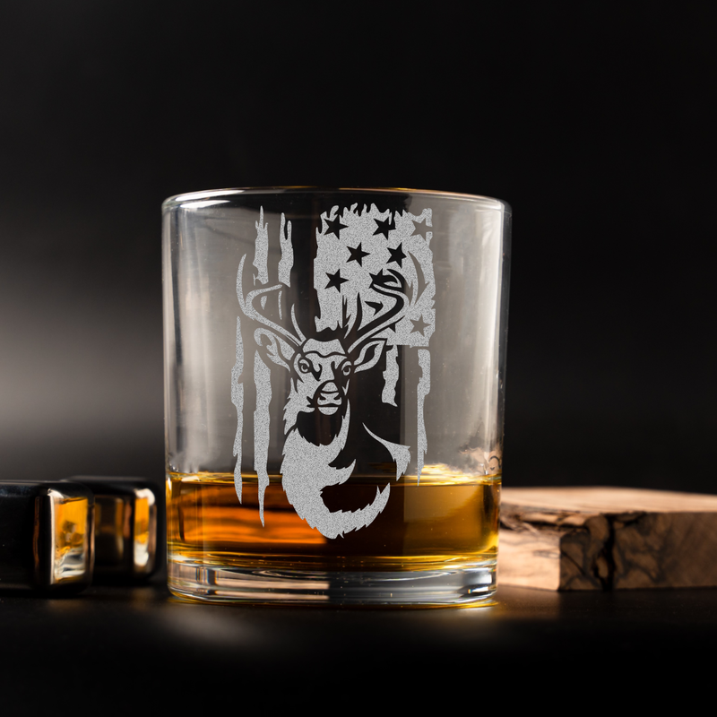 Deer Hunting And American Flag Whiskey Glass
