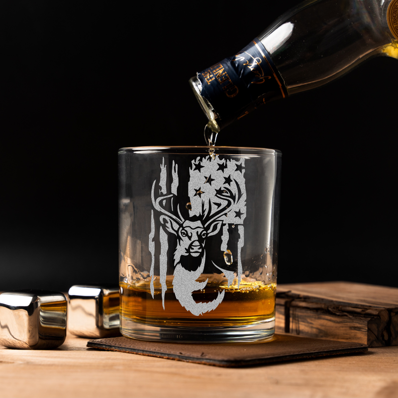 Deer Hunting And American Flag Whiskey Glass