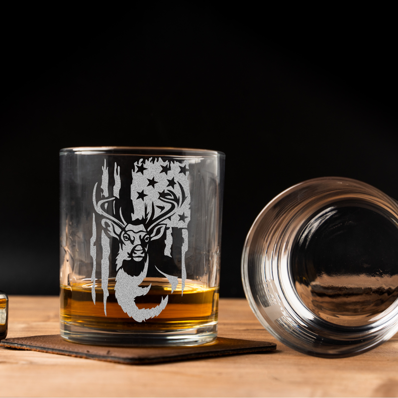 Deer Hunting And American Flag Whiskey Glass