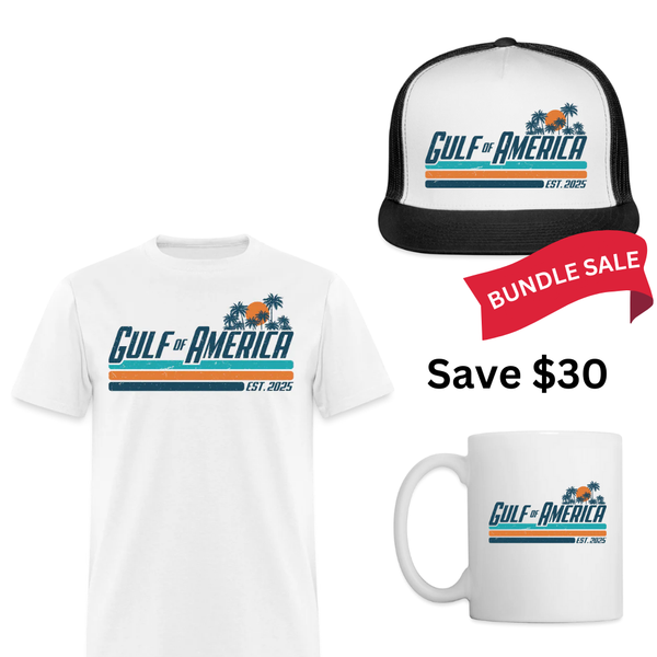 Gulf Of America T Shirt + Trucker Hat + Mug Bundle