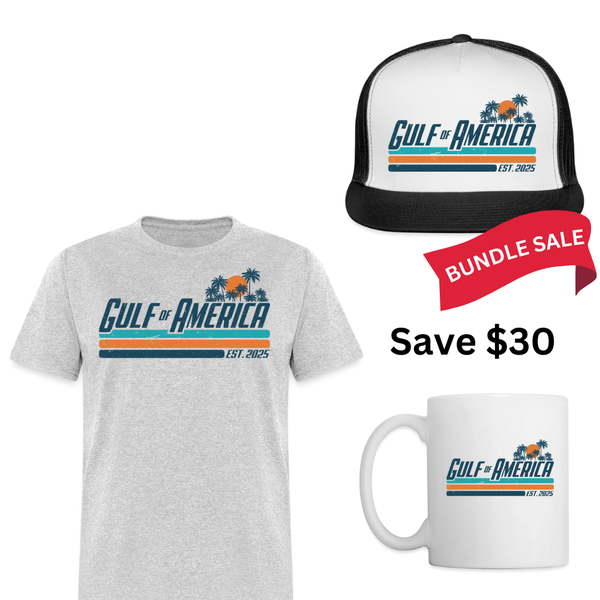 Gulf Of America T Shirt + Trucker Hat + Mug Bundle
