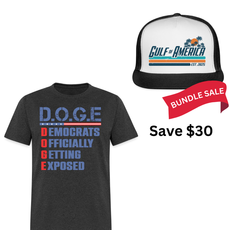 D.O.G.E Democrats Officially Patriotic T Shirt + Gulf Of America Trucker Hat Bundle