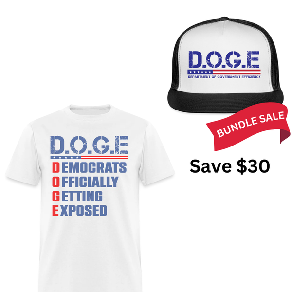 D.O.G.E Democrats Officially Patriotic T Shirt + Trucker Hat Bundle