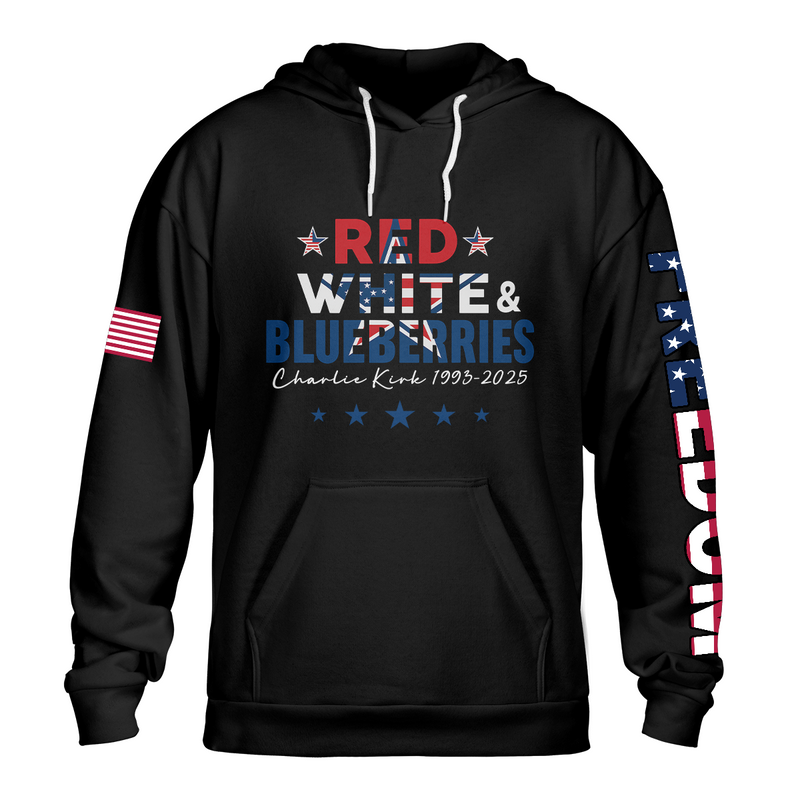 Red White and Blueberries Charlie Kirk Fist Raised Hoodie