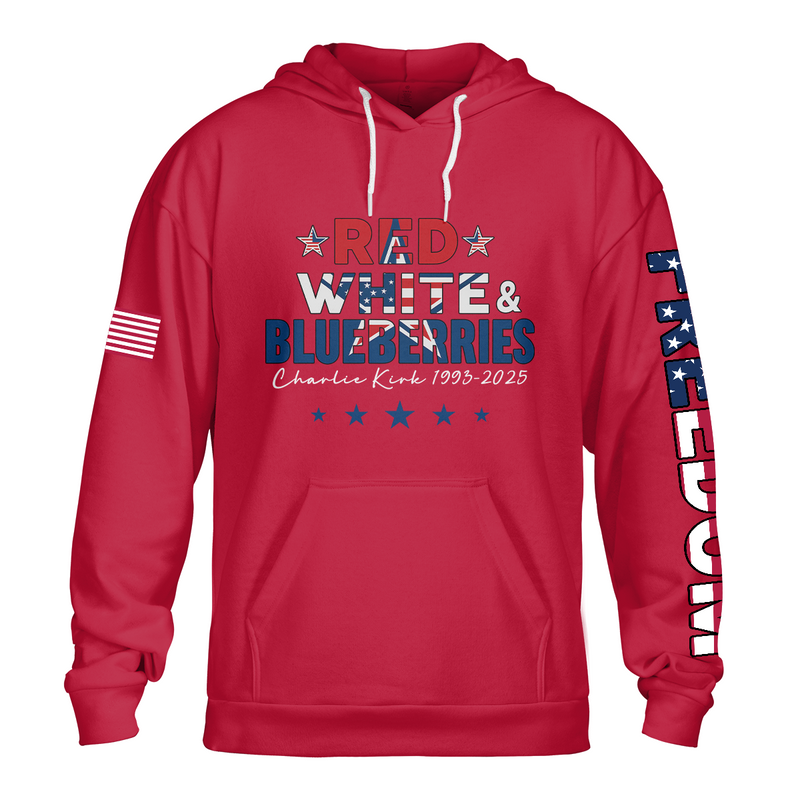 Red White and Blueberries Charlie Kirk Fist Raised Hoodie