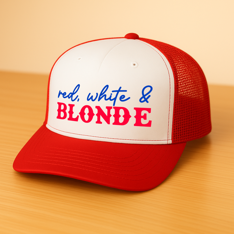 Red White and Blond Trucker Hat