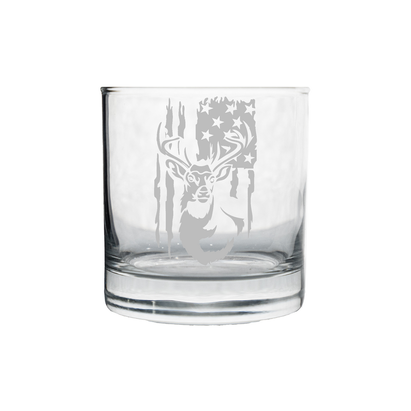 Deer Hunting And American Flag Whiskey Glass