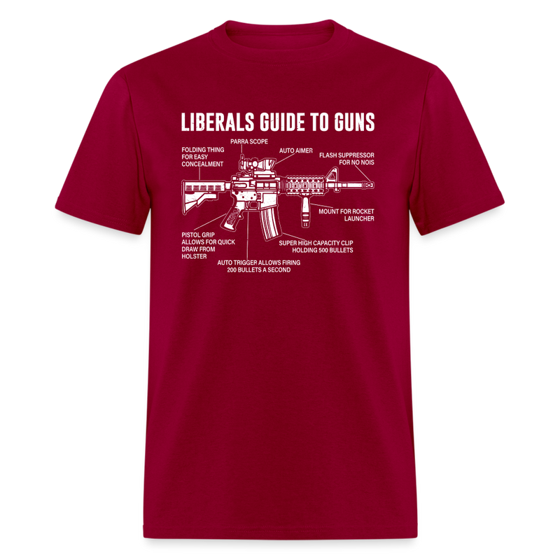 Liberals Guide To Guns T-Shirt - dark red