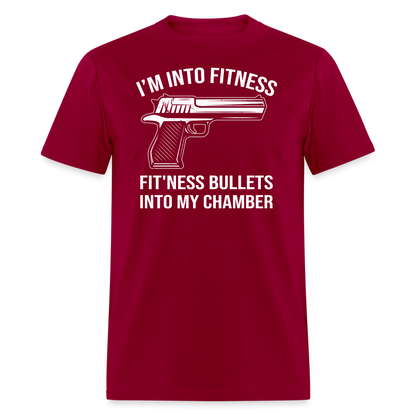 Fit'ness Bullets Into My Chamber T-Shirt - dark red